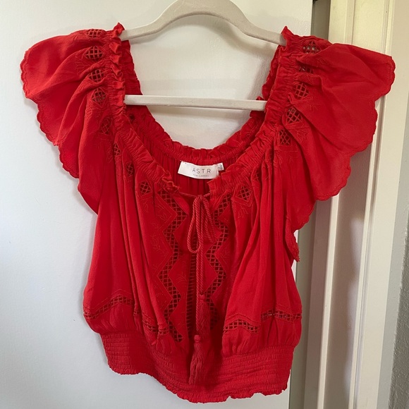 Astr Red Ruffled Sleeveless Blouse - Picture 1 of 4